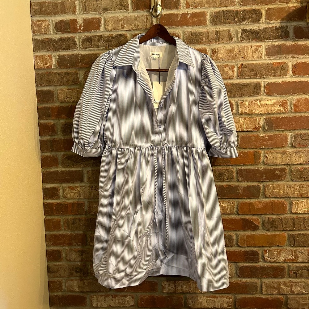 &Merci dress blue & white pinstripe Size L new with tags